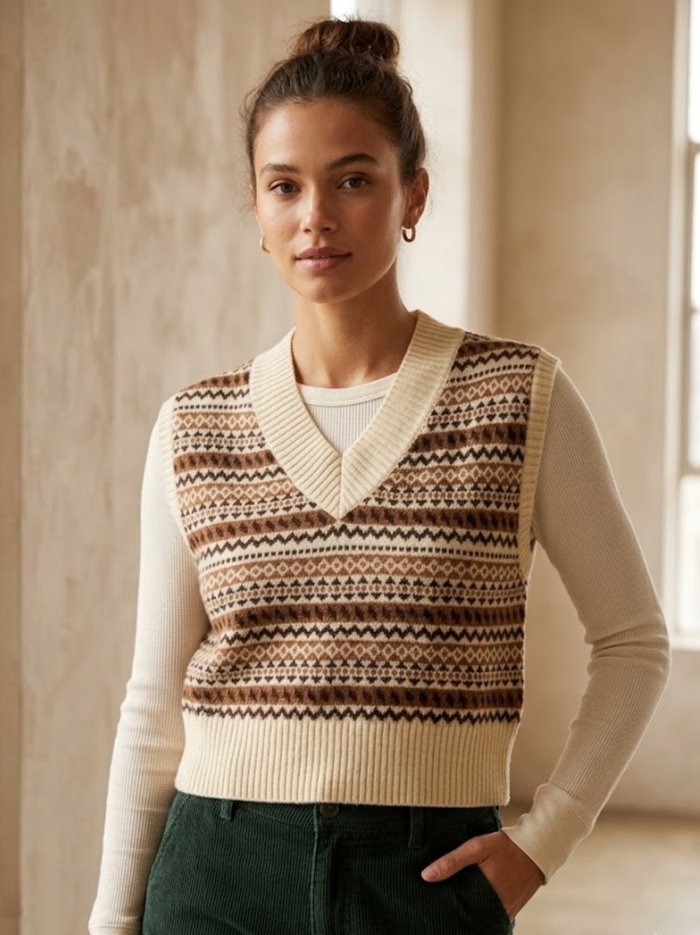 Fair Isle V-Neck Knit Sweater Vest